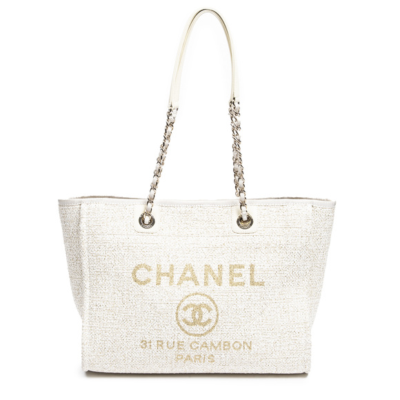 Chanel Handbags - Chanel Small Deauville Tote   in Beige Tweed Canvas